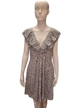 Loemes New Grey Floral Sundress With Ruffle, V Neck, Pockets, XL